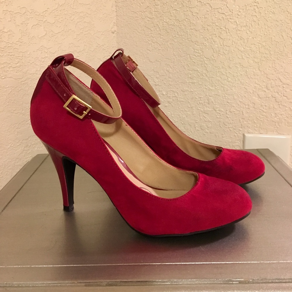 Red Ankle Strap Pumps